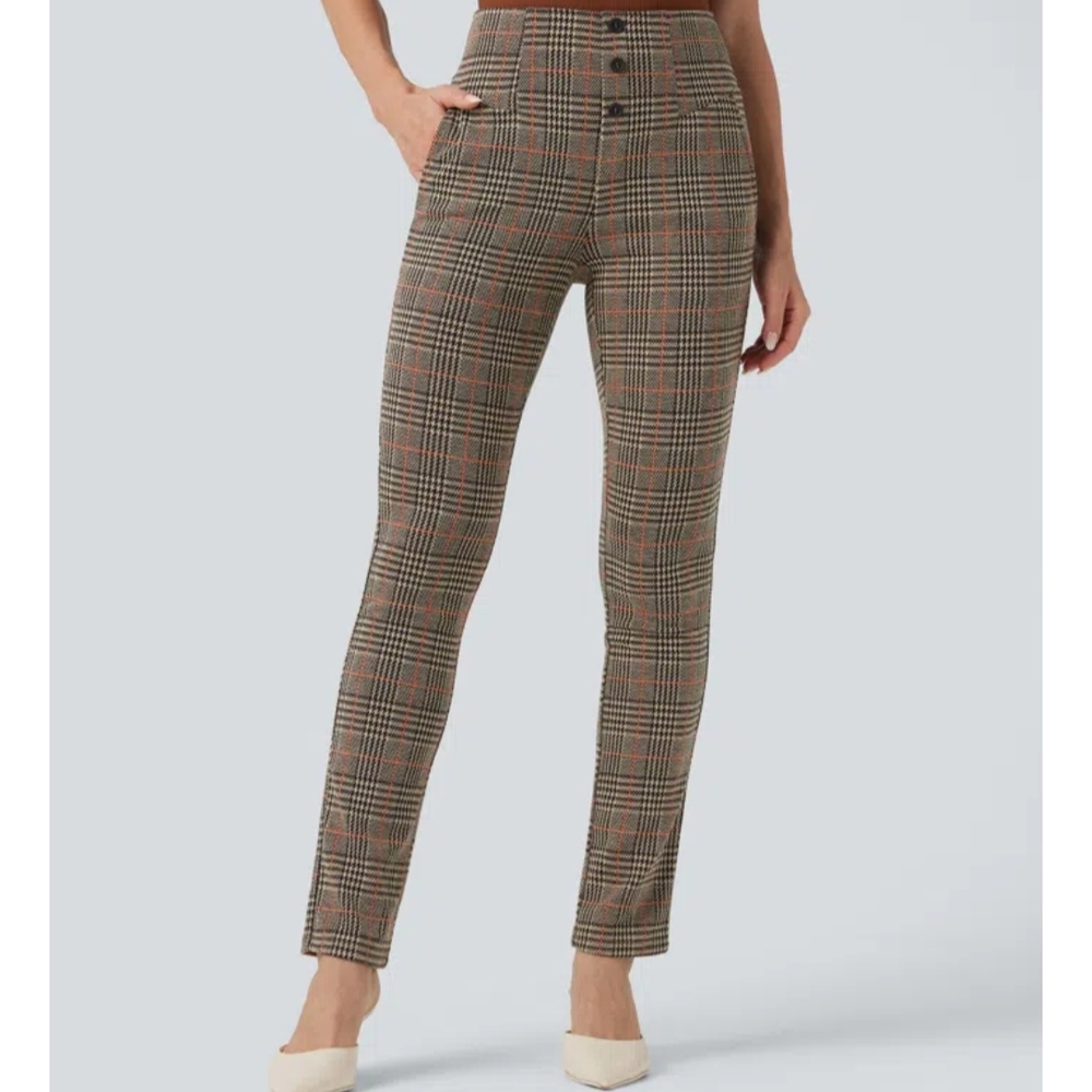 Halara Flex High Waisted Houndstooth Plaid Skinny Work Pants with Pockets
